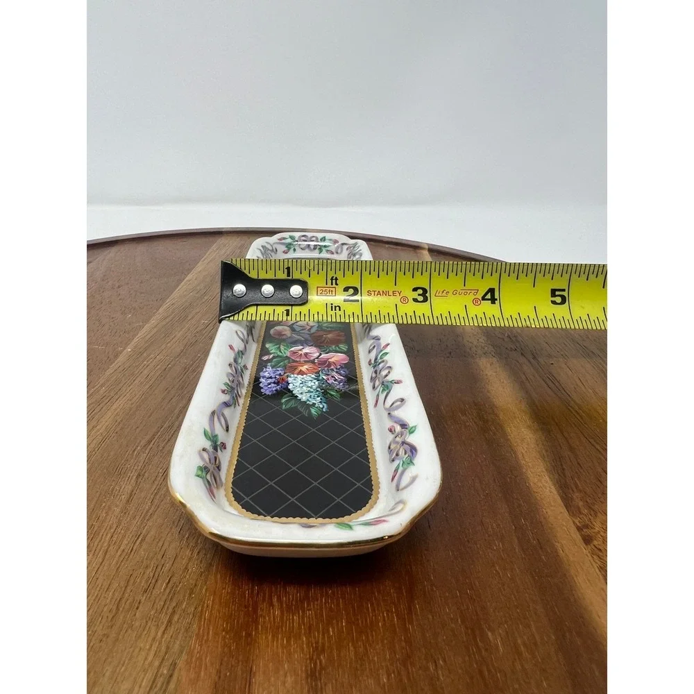 Decorative Floral Trinket Dish Vanity‎ Tray Ceramic Gold Trim